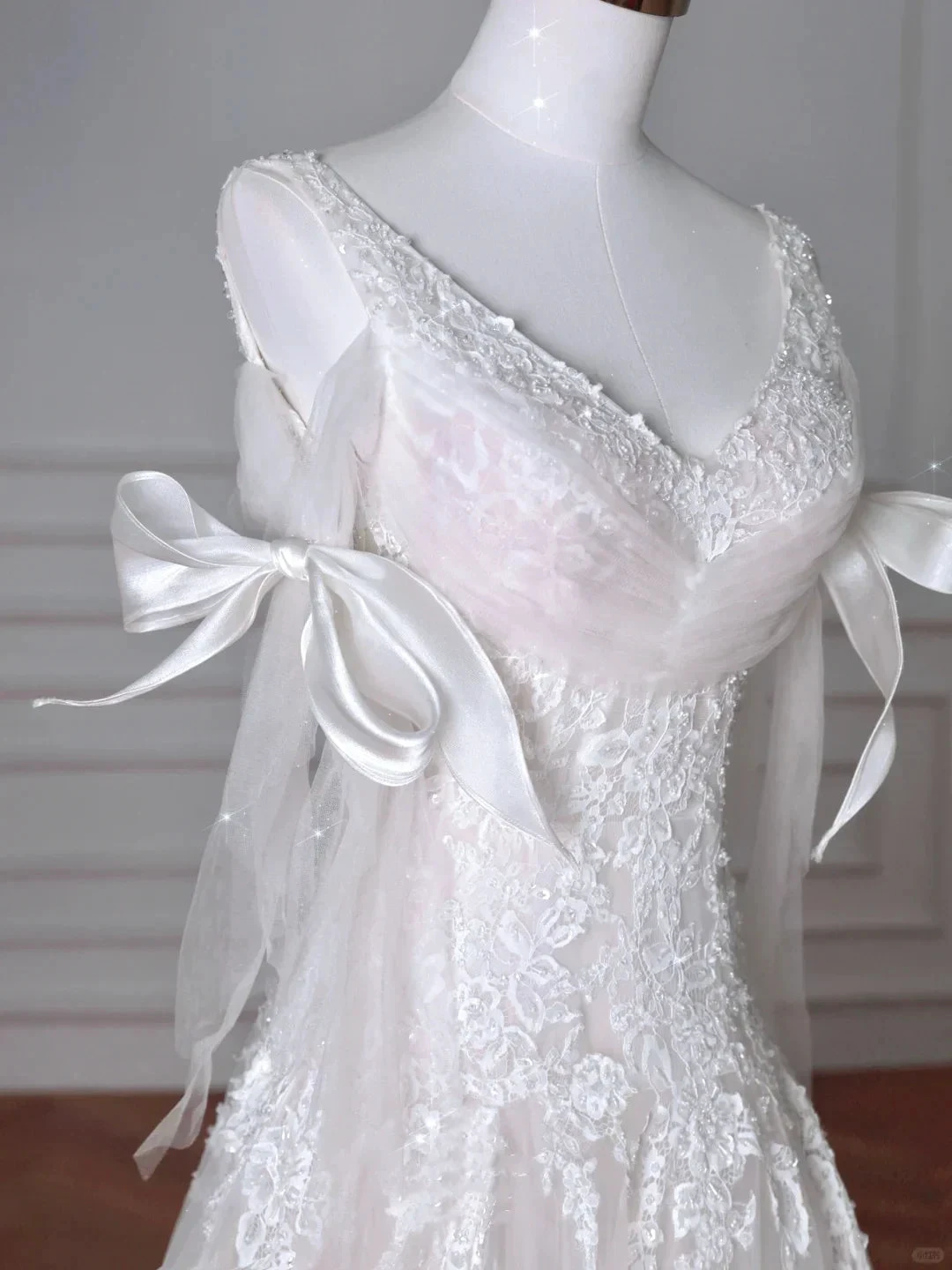 Fairy White V Neck Tulle Lace Appliques Mermaid Evening Dress,Long Wedding Dress (ZD13761)