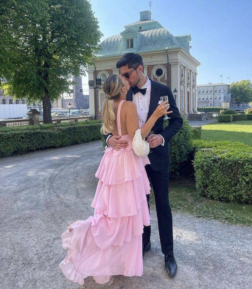 Women's Pink A-line Tiered Prom Dress Pink Backless Evening Dress Y4532 - VelvetHem