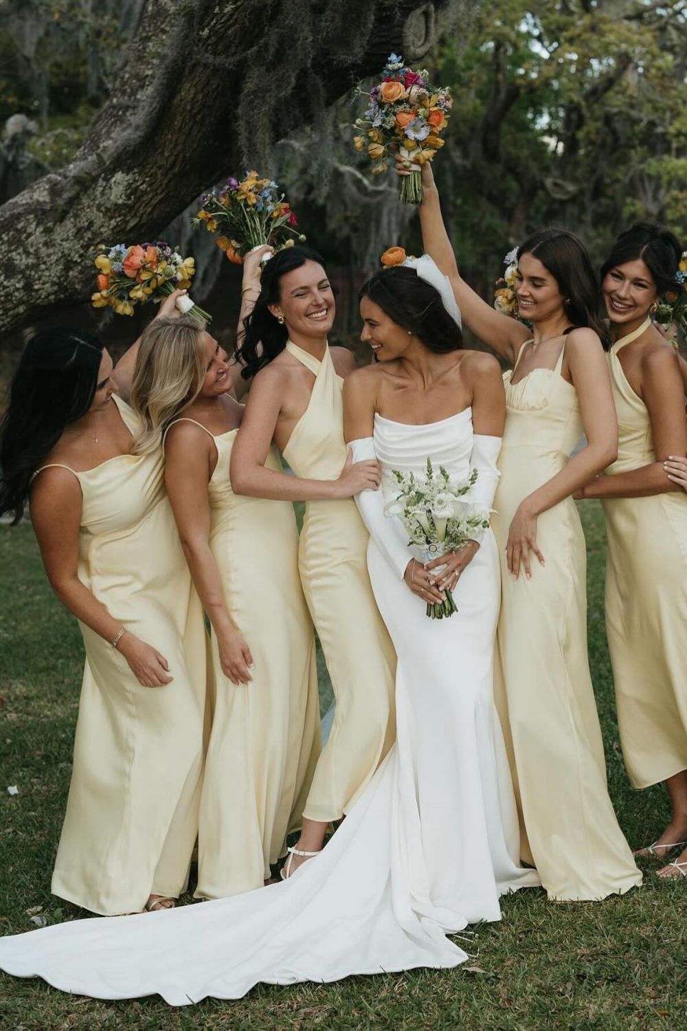 Simple Mermaid Strapless White Satin Long Bridal Dress with Sweep Train