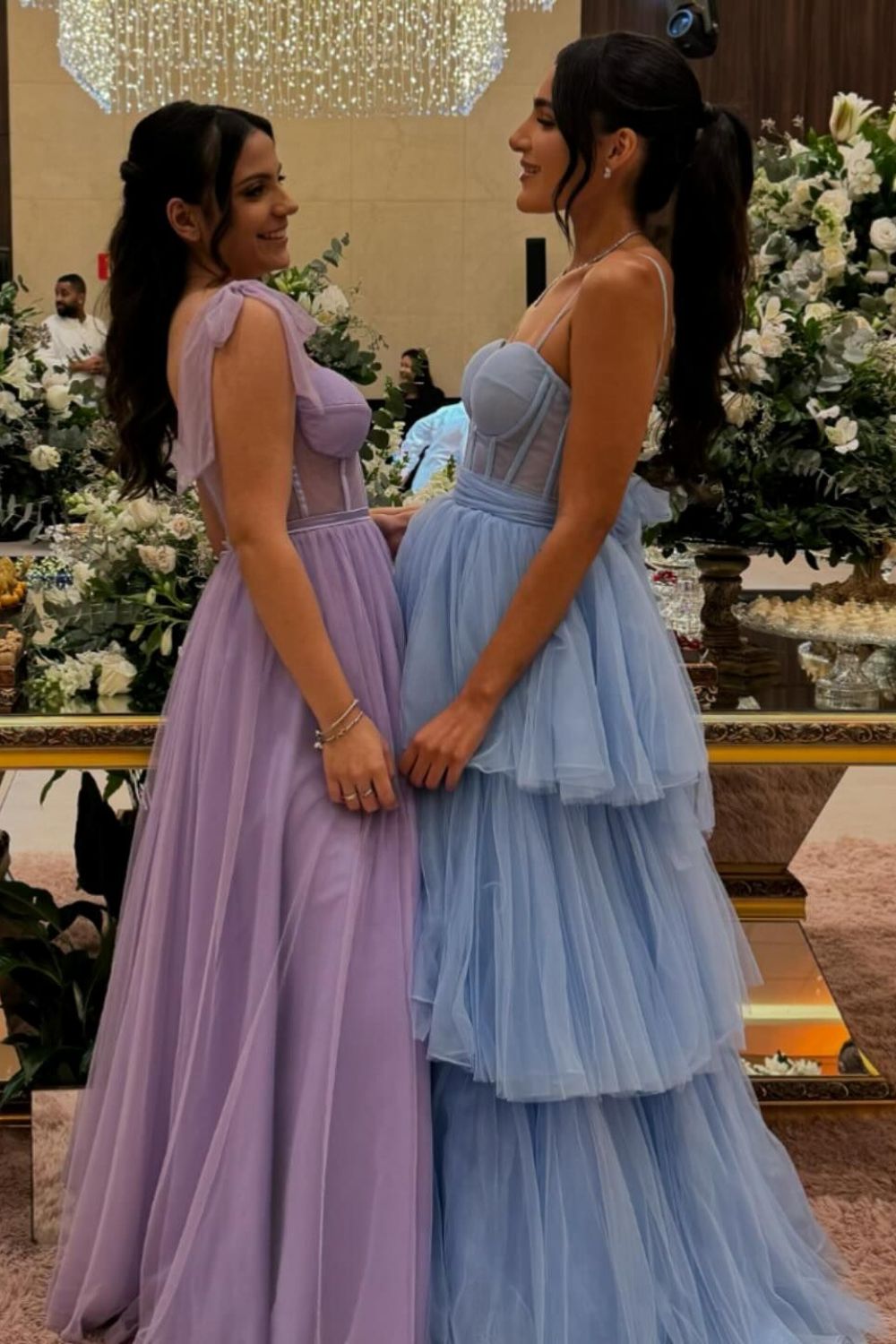 Princess A Line Spaghetti Straps Blue/Lavender Corset Prom Dress with Ruffles - VelvetHem