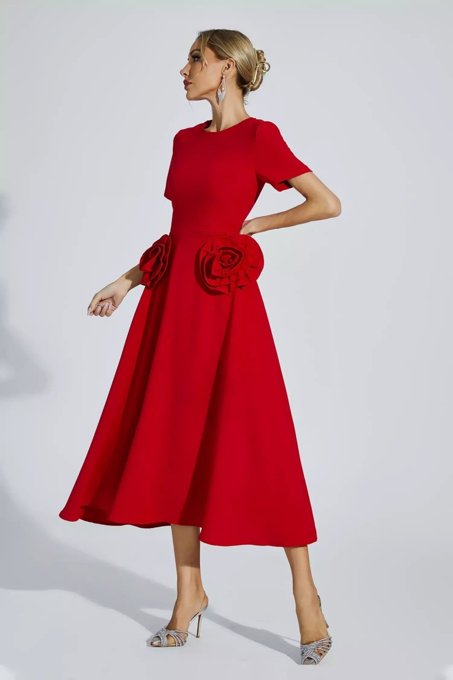 Sol Premium Grace Short Sleeved Midi Dress with Floral Evening Wear Edit