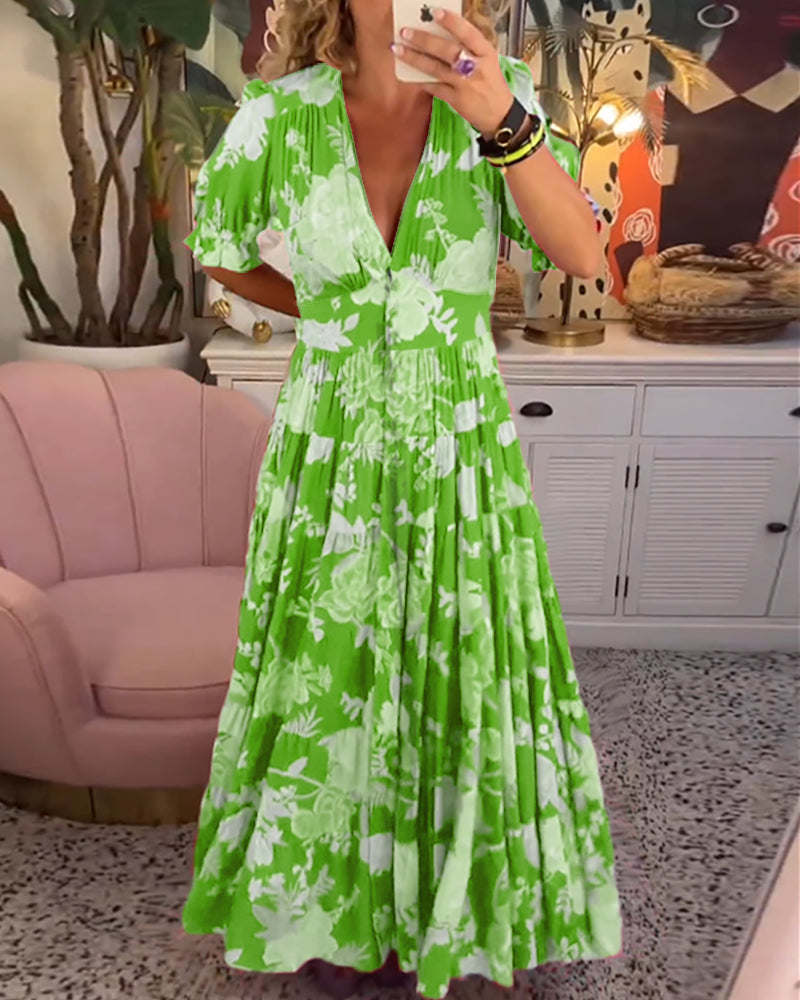 Tania Timeless Floral Dress a Line Puff Sleeves Elevated Occasion Wear