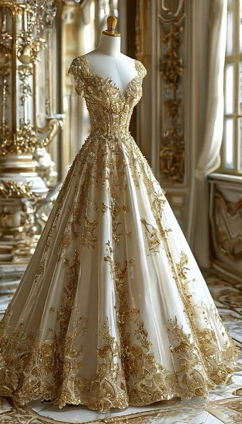 Gorgeous Gold satin Appliques Ball Gown,A Line Formal Prom Dress - VelvetHem
