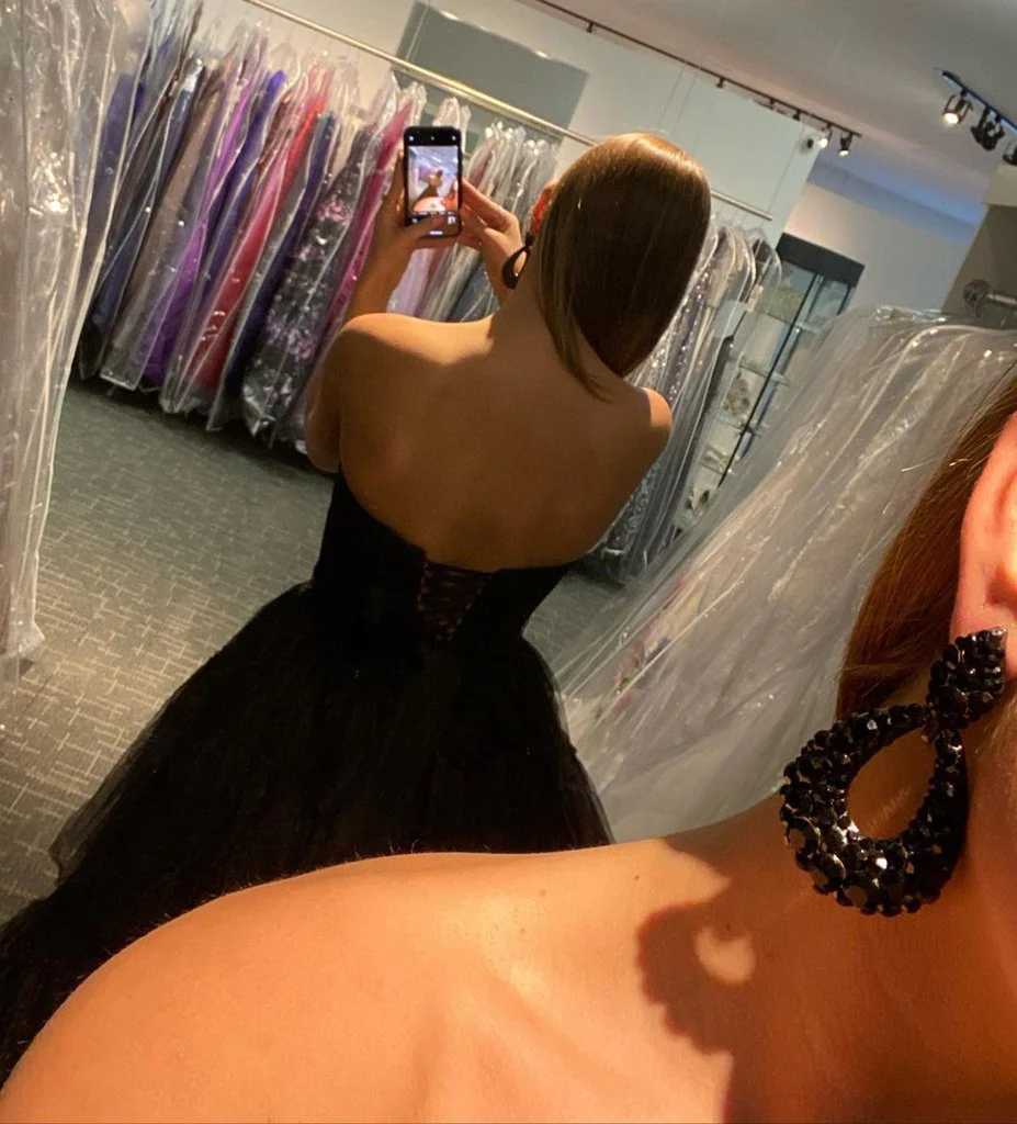 Black High Low Tulle Prom Dress, Black Tulle High Low Formal Evening Dresses