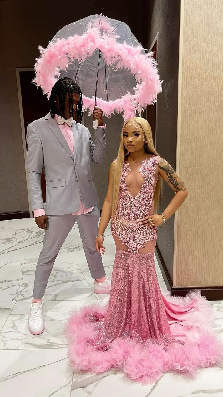 Luxurious Pink Mermaid Prom Dress Pink Evening Gown Y5451 - VelvetHem