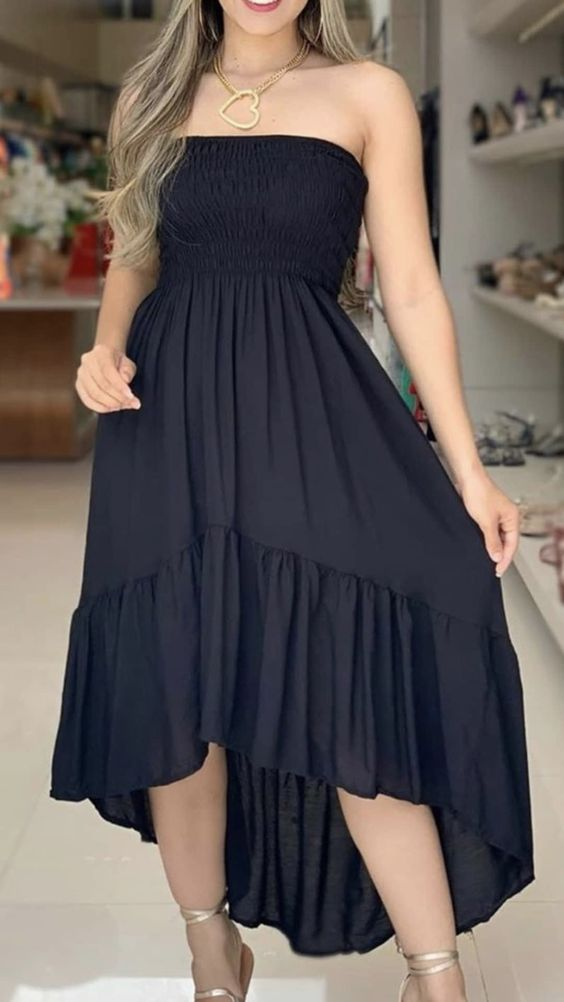 Black Strapless A-line Party Dress,Summer Beach Dress - VelvetHem