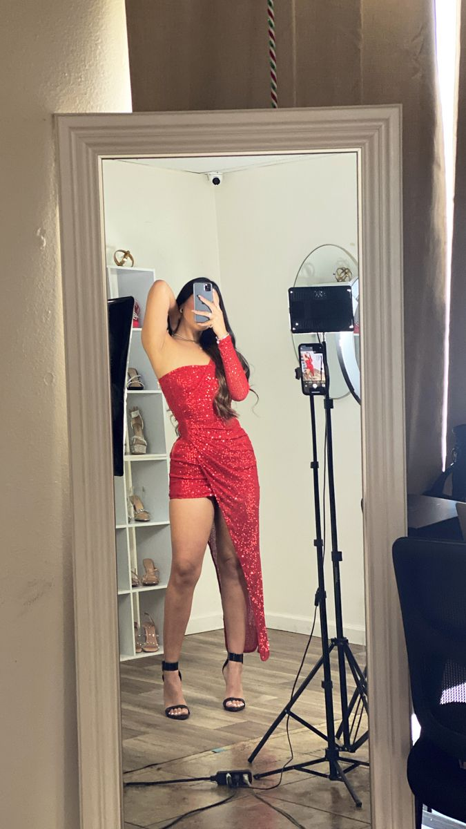 Chic Red Sequin Irregular Hem Party Dress,Red Homecoming Dress Y4301 - VelvetHem