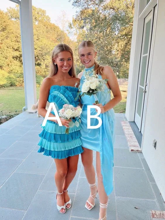 Blue Ruffle Short Homecoming Dress Blue Party Dress (ZD12320) - VelvetHem