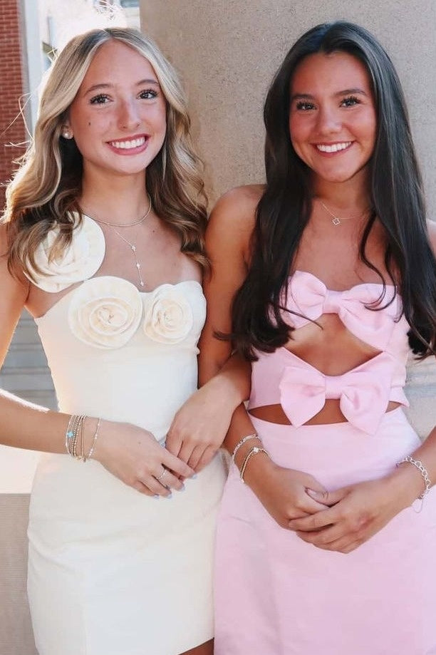 Fashionable Sheath One Shoulder Light Pink Short Homecoming Dress with 3D Flowers