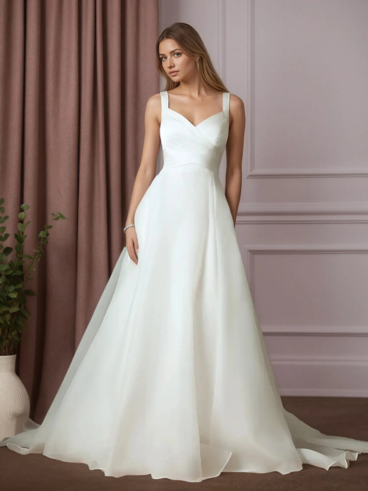White A-Line Sweetheart Neckline Stretch Satin Wedding Dress - VelvetHem