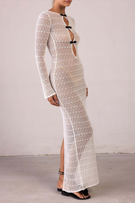 Cutout Split Bohemian Floor-Length Sweater Dress - VelvetHem