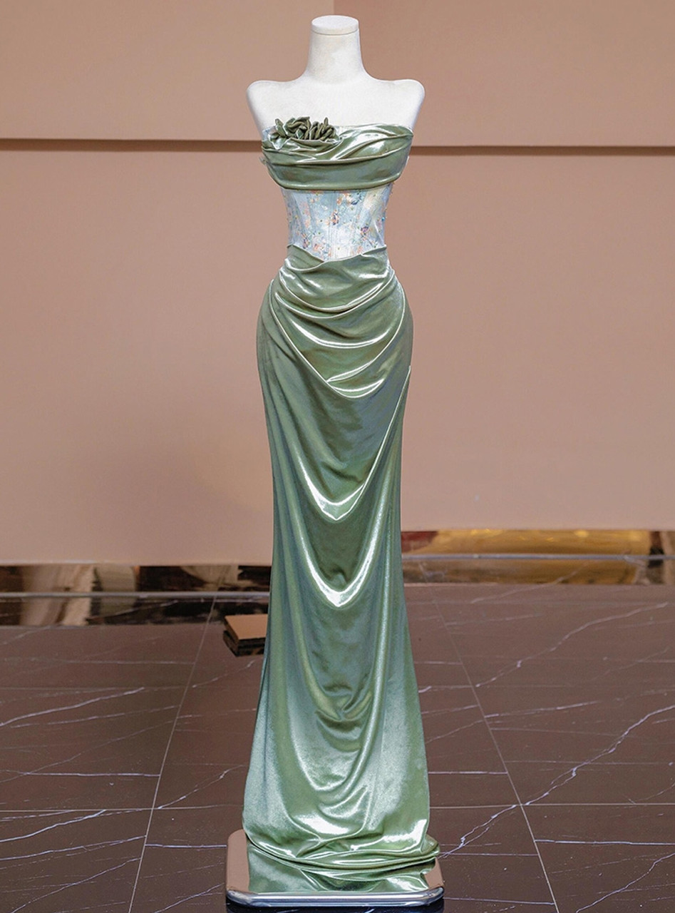 Sexy Green Strapless Pleats Prom Dress Mermaid Evneing Dress - VelvetHem