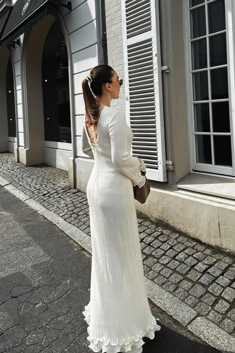 Ruffled Long Sleeve Bodycon Maxi Dress - View 3 | VelvetHem