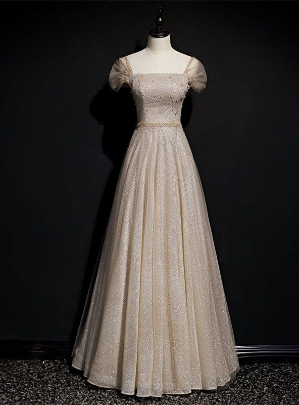 Shiny Tulle Beading A Line Evening Dress Formal Ball Gown Brithday Dress - VelvetHem