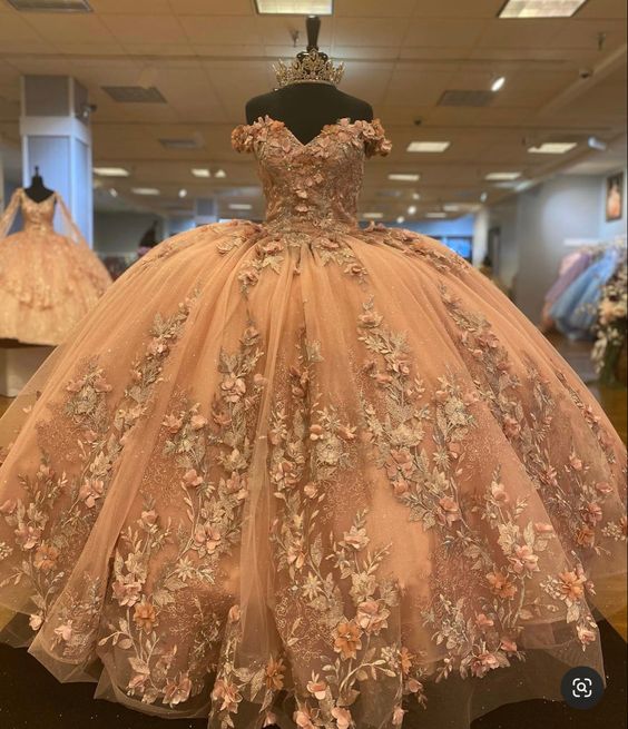 champagne lace ball gown prom dresses long evening dress - VelvetHem
