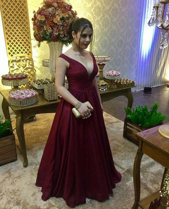 Burgundy Prom Dresses Long Evening Dresses - VelvetHem