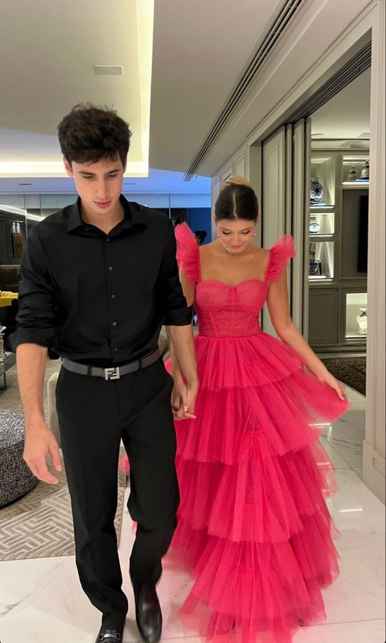 Pink tulle prom dresses long evening dress - VelvetHem