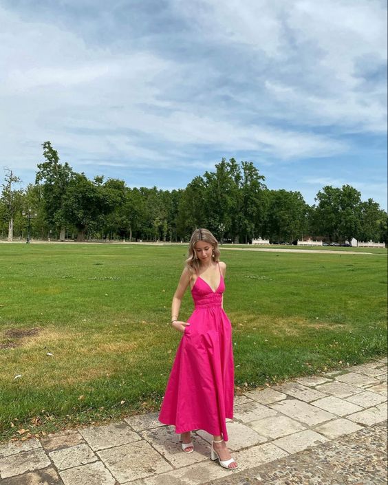 A-line Spaghetti Straps V-neck Prom Dress Formal Evening Dress