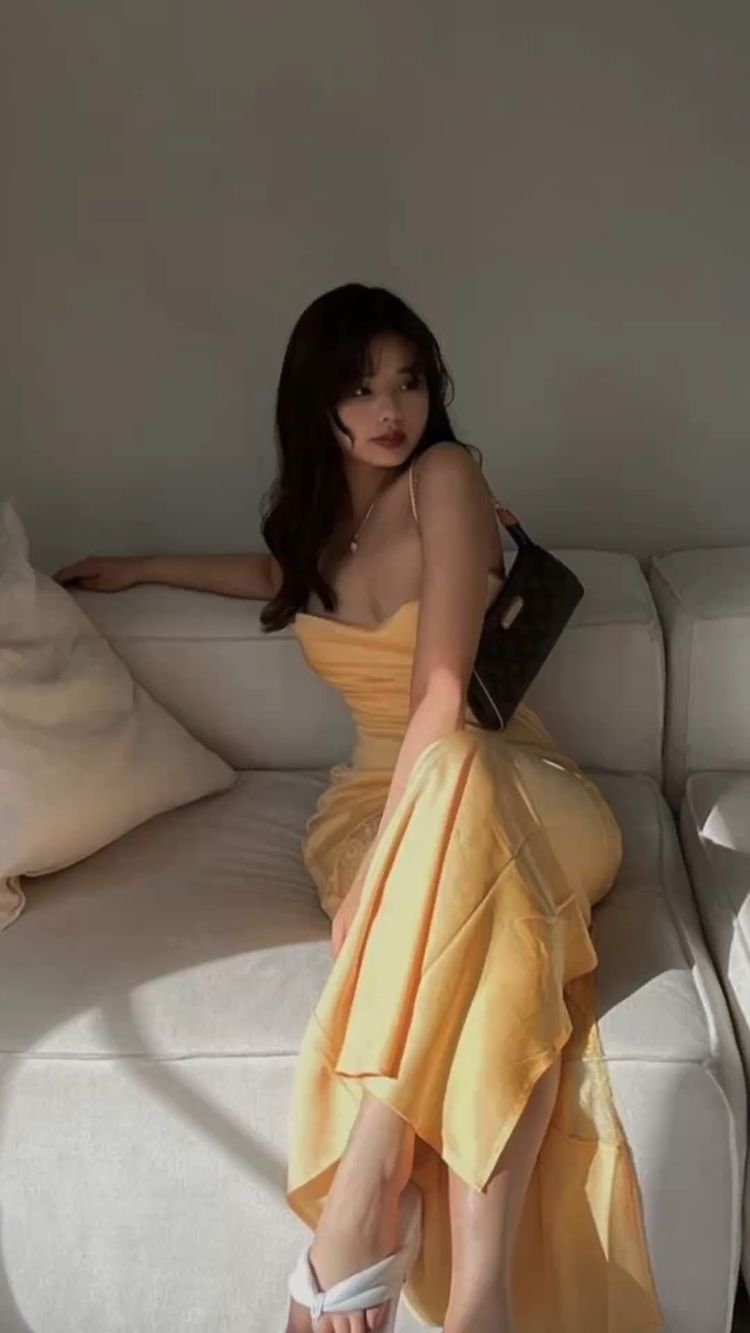 Yellow Long prom dresses sexy party dress