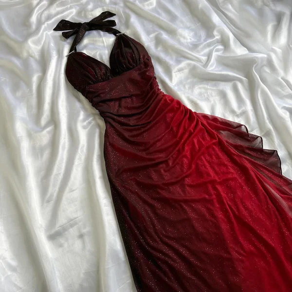 Charming Halter Ombre Red Chiffon Long Prom Dress Party Evening Gown - VelvetHem