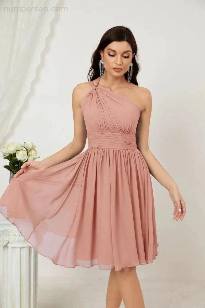 ZapDress Women Chiffon Short One Shoulder Bridesmaid Dress Formal Dresses for Party Homecoming 2804 (ZD16948)