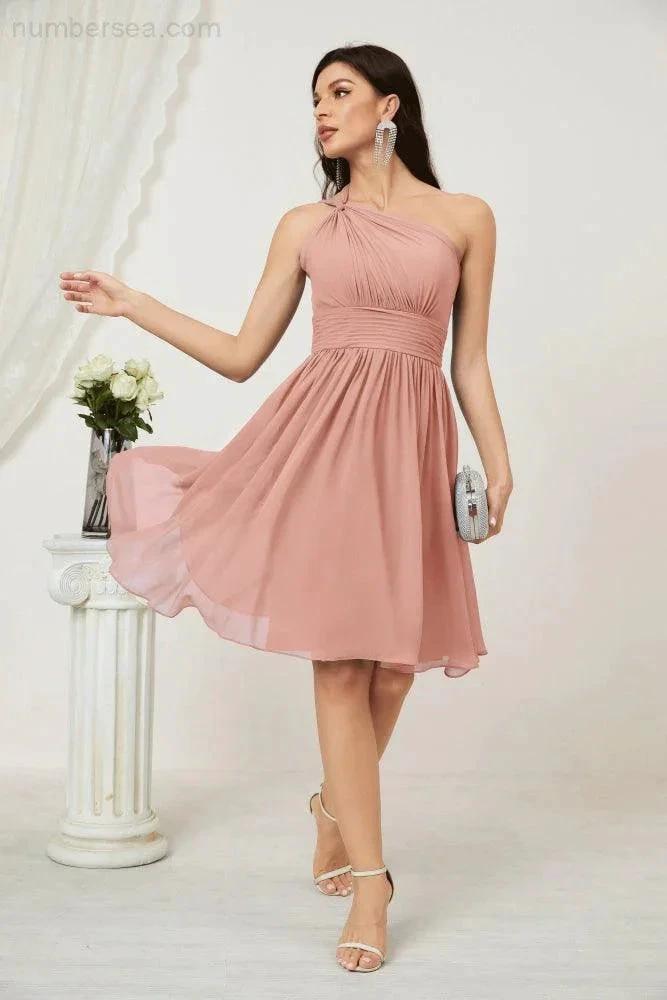 ZapDress Women Chiffon Short One Shoulder Bridesmaid Dress Formal Dresses for Party Homecoming 2804 (ZD16948)