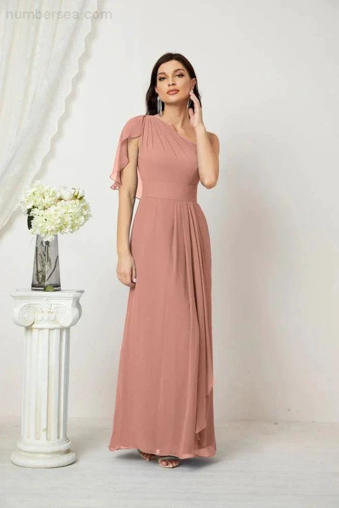 ZapDress Chiffon Ruffled One Shoulder Long Bridesmaid Dresses A-line Formal Evening Gown Side Split 2809 (ZD17049)