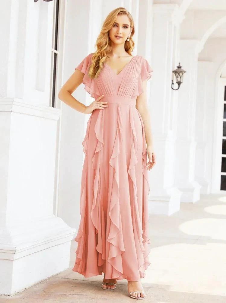 Ruffled Bridesmaid Dresses with Sleeves Long Formal Party Dress 28041 by numbersea