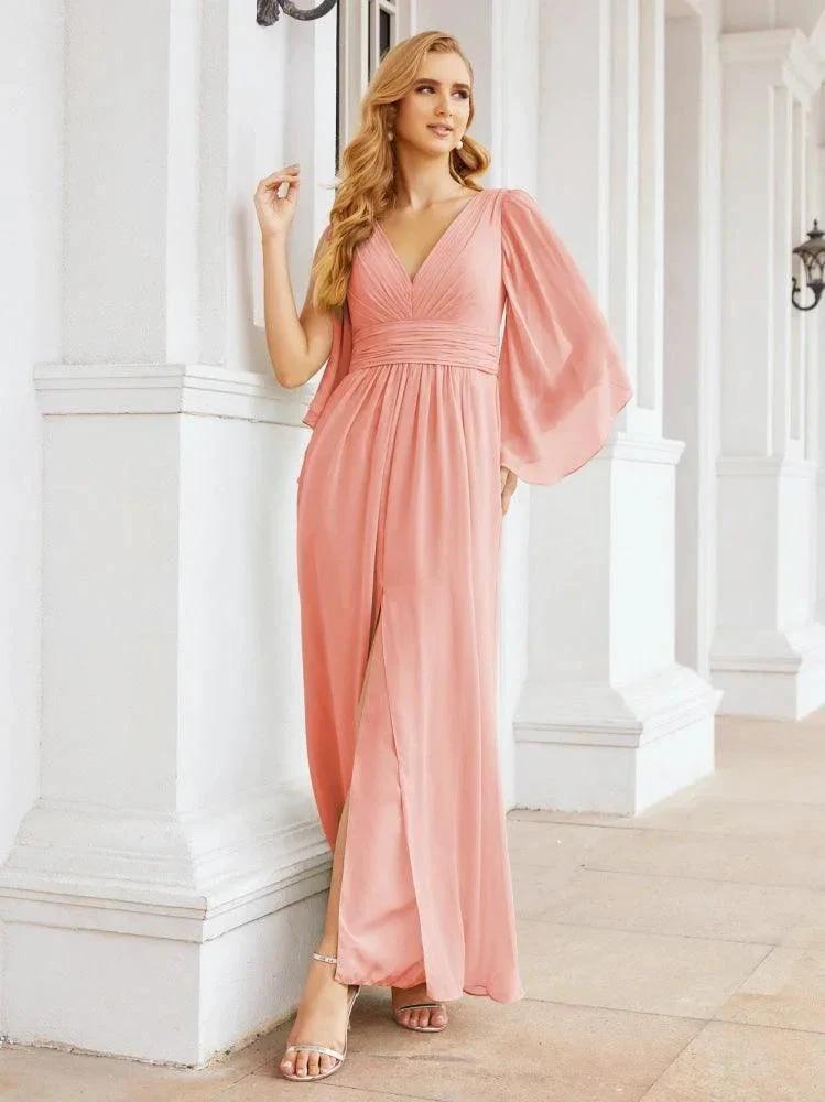 Numbersea Bridesmaid Dresses with Split for Wedding Party Flutter Sleeves 28045 by numbersea