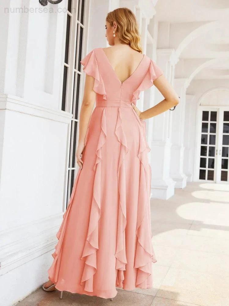 Ruffled Bridesmaid Dresses with Sleeves Long Formal Party Dress 28041 (ZD17030)