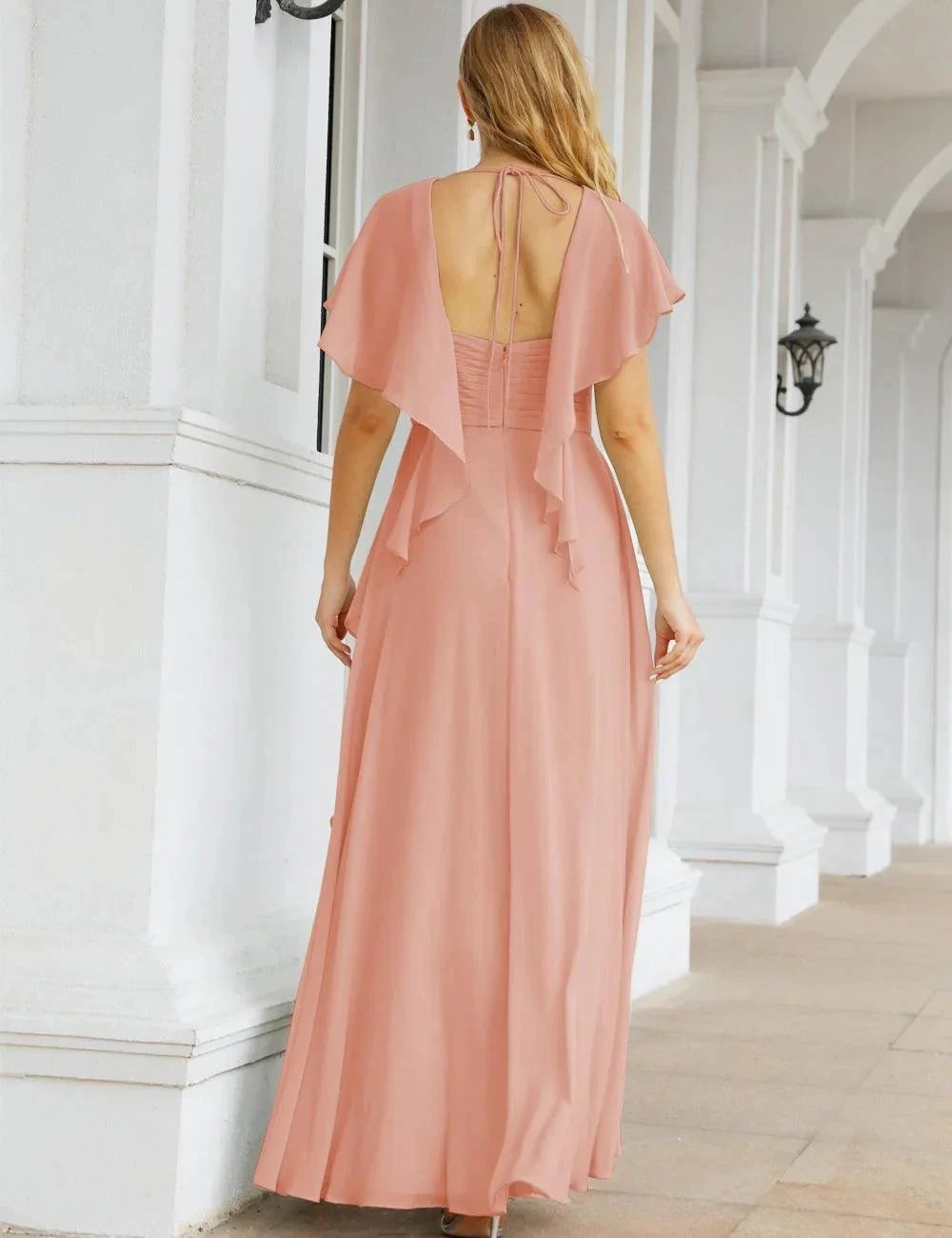 ZapDress Chiffon Bridesmaid Dresses Long Formal Evening Prom Mother of The Bride Dress with Flutter Sleeve (ZD17054)