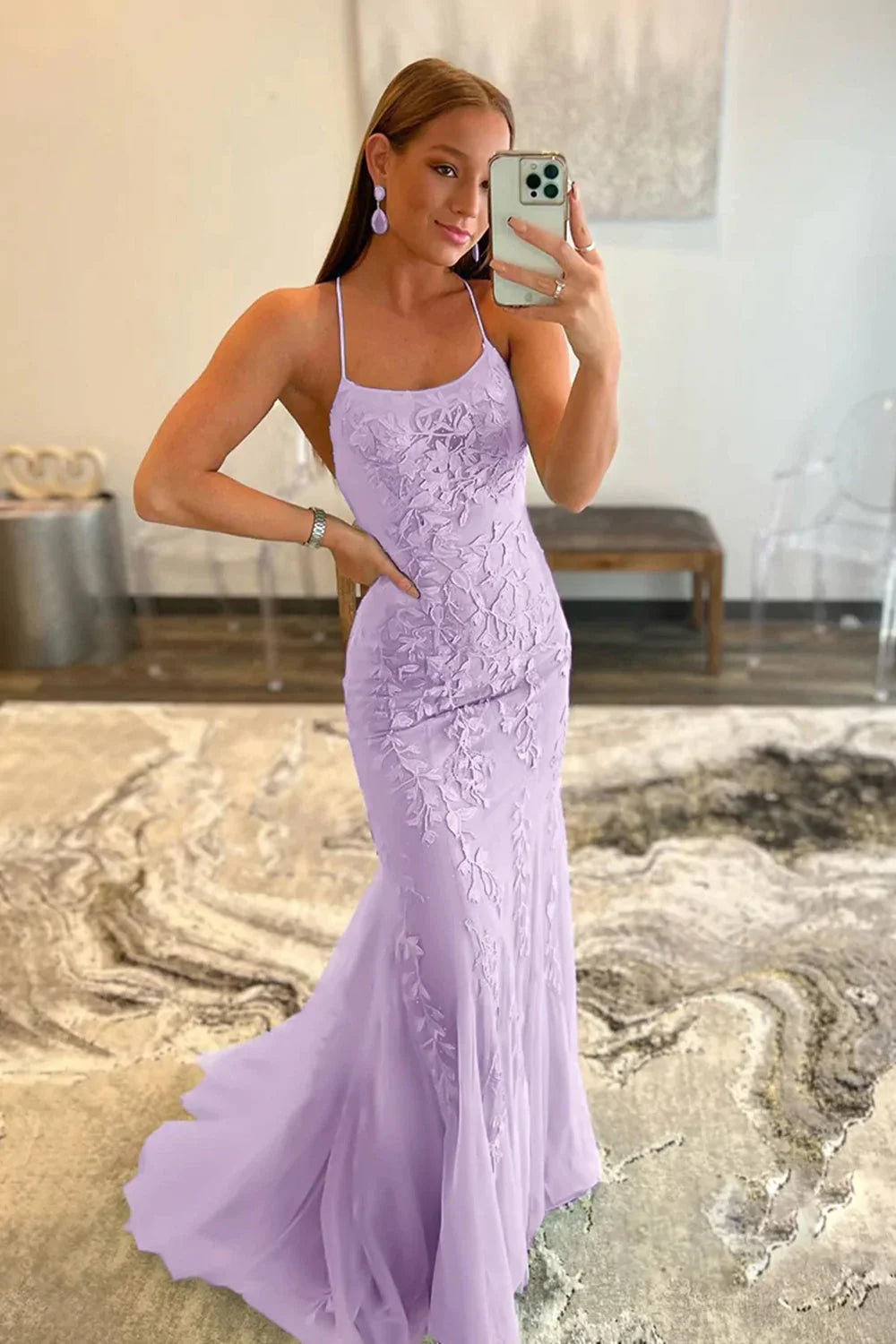Mermaid Spaghetti Straps Green Long Prom Dress with Appliques - View 10 | VelvetHem