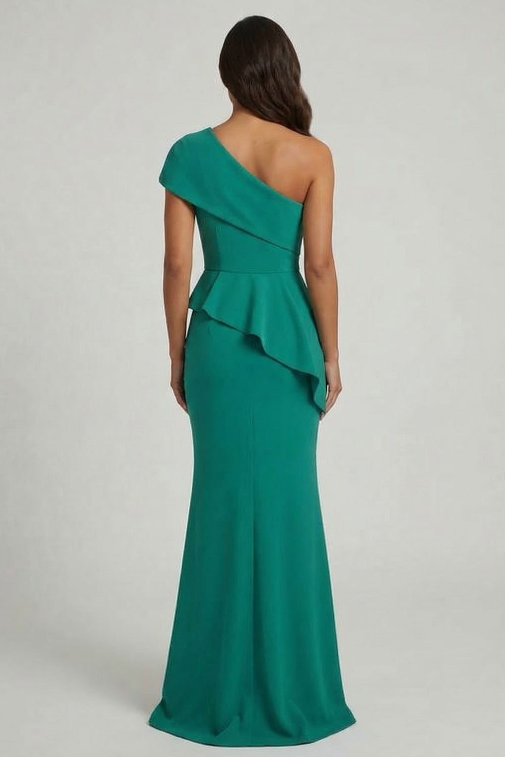 Dark Green One Shoulder Mermaid Ruffled Long Mother of the Bride Dress with Slit