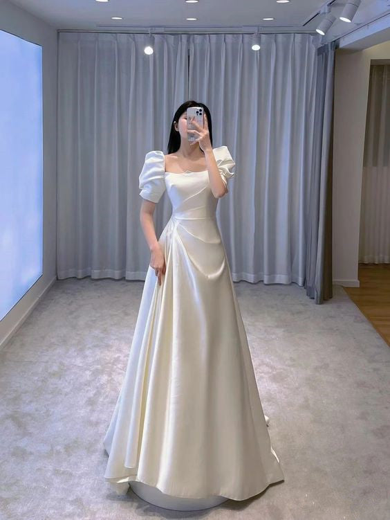 White Satin Wedding Dress Charming Bridal Dress - VelvetHem