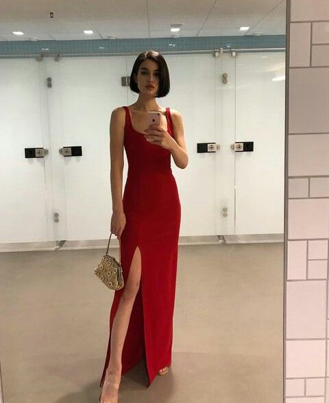 Red Simple Prom Dress With Side Split Elegant Evening Dress - VelvetHem