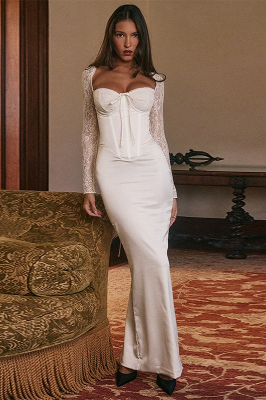 Long Sleeve Bodycon Maxi Lace Dress - VelvetHem