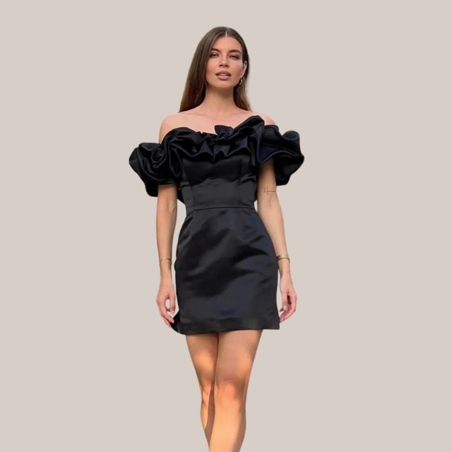 Anoushka Elevated Off the Shoulder Cocktail Dress with Ruffle Detail Premium Wardrobe Essential