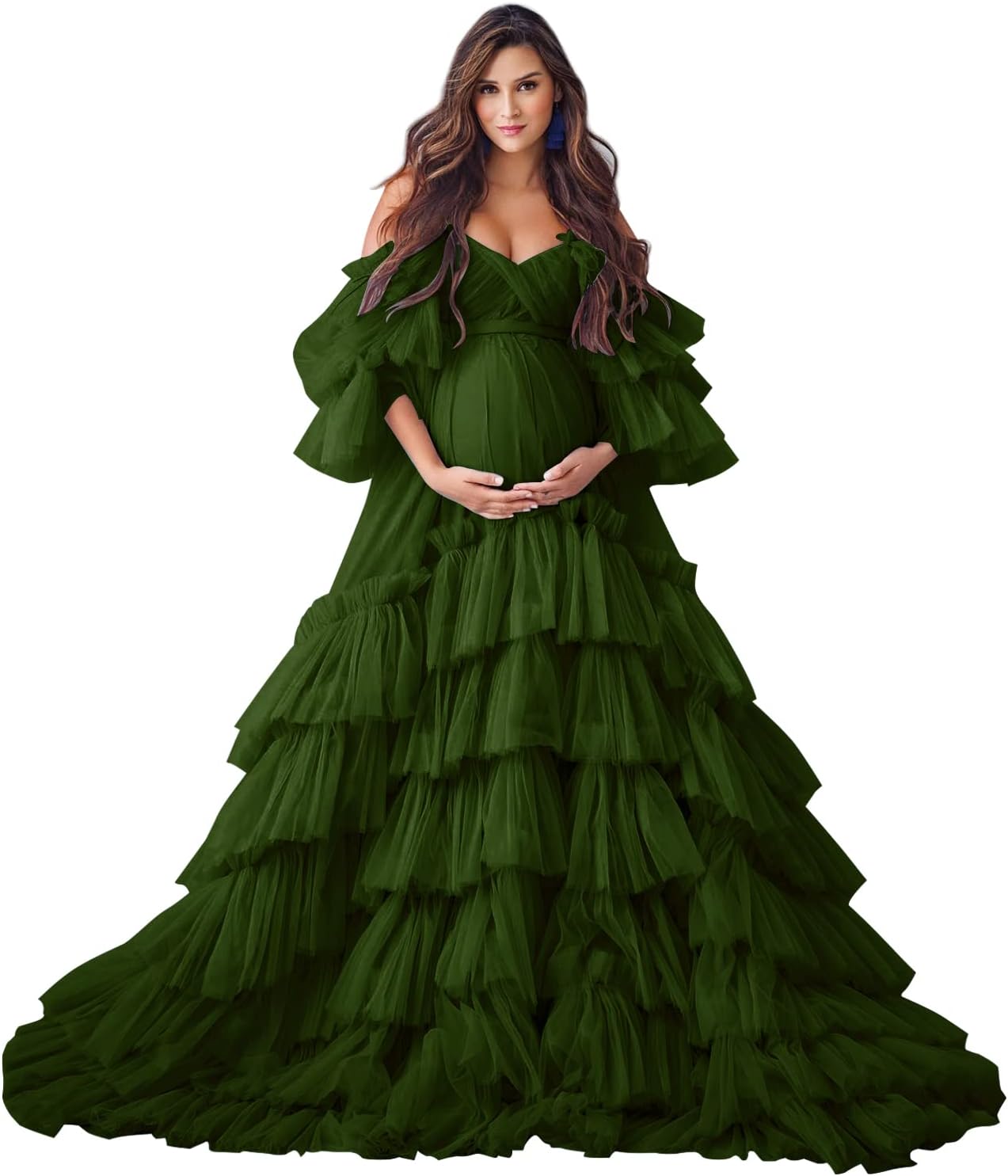 Puffy Tulle Robe Maternity Dress for Photoshoot Sheer Bridal Lingerie Wedding Gown Long Baby Shower Pregnancy Dresses