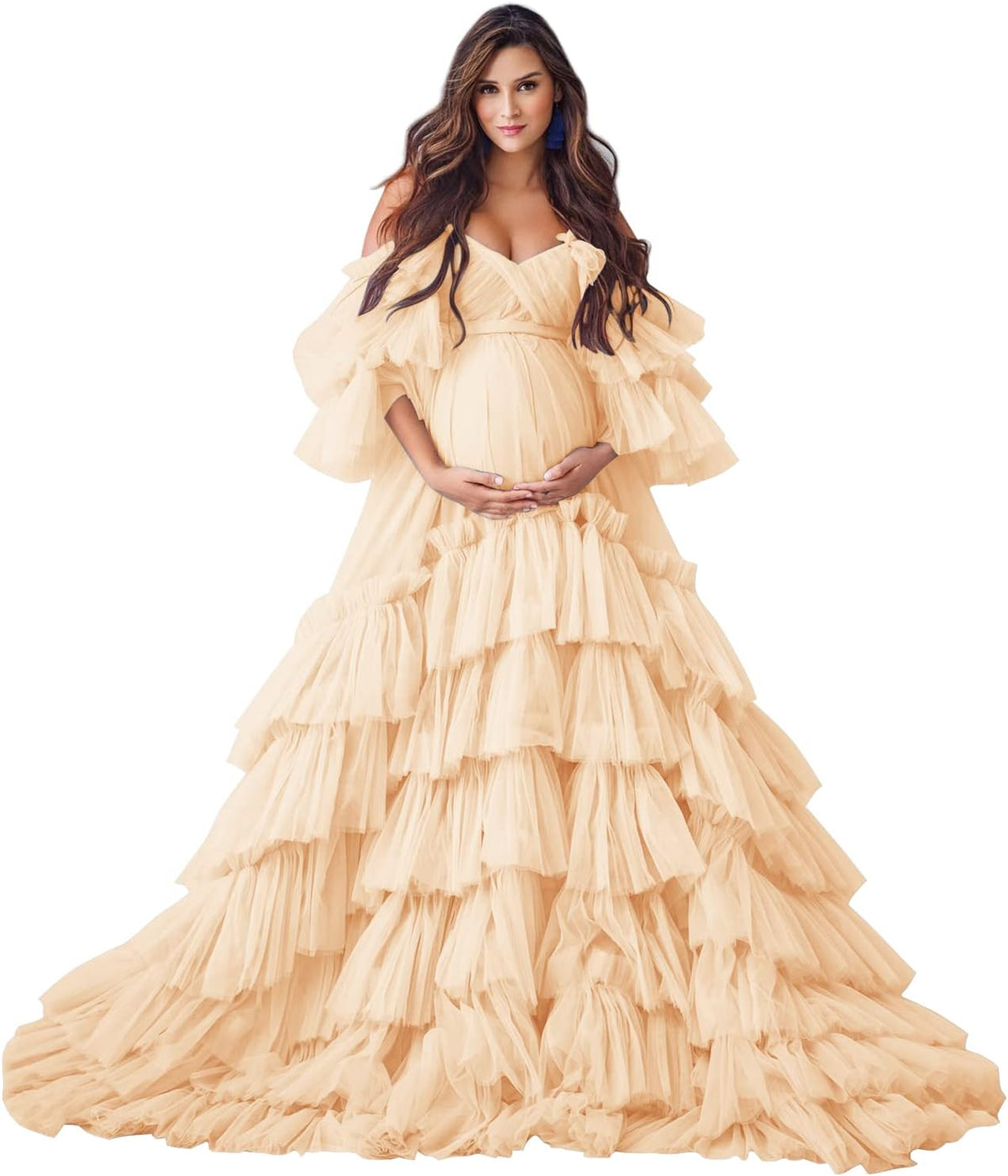 Puffy Tulle Robe Maternity Dress for Photoshoot Sheer Bridal Lingerie Wedding Gown Long Baby Shower Pregnancy Dresses