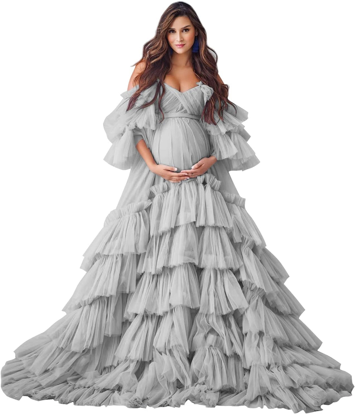 Puffy Tulle Robe Maternity Dress for Photoshoot Sheer Bridal Lingerie Wedding Gown Long Baby Shower Pregnancy Dresses
