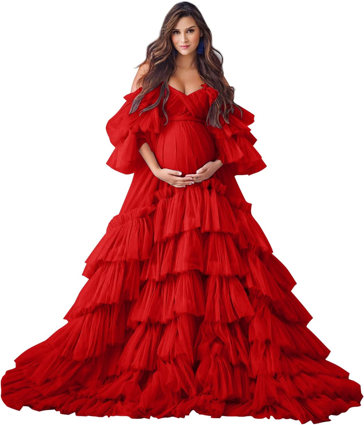 Puffy Tulle Robe Maternity Dress for Photoshoot Sheer Bridal Lingerie Wedding Gown Long Baby Shower Pregnancy Dresses