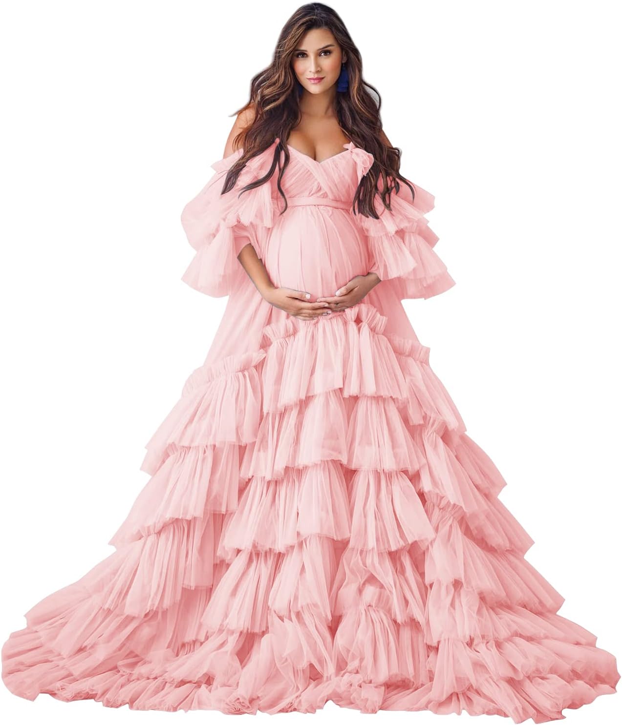 Puffy Tulle Robe Maternity Dress for Photoshoot Sheer Bridal Lingerie Wedding Gown Long Baby Shower Pregnancy Dresses