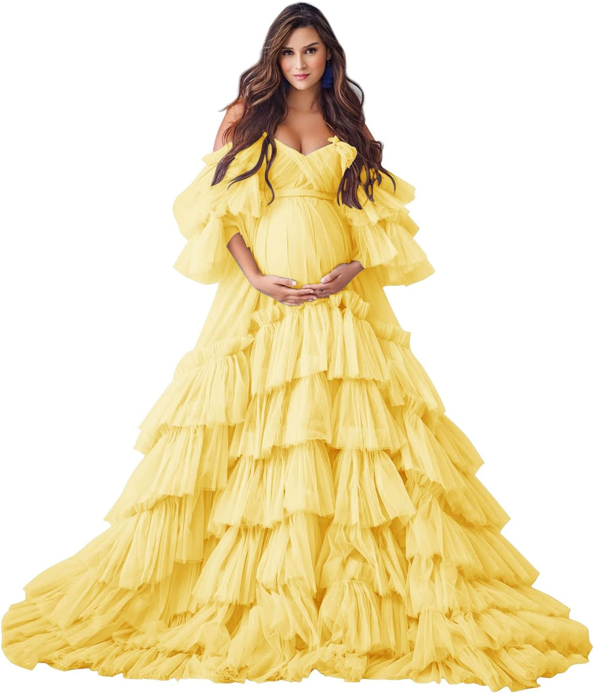 Puffy Tulle Robe Maternity Dress for Photoshoot Sheer Bridal Lingerie Wedding Gown Long Baby Shower Pregnancy Dresses