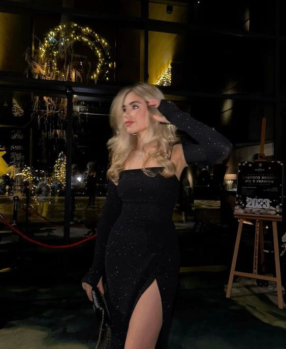 Sexy Black Prom Dress Sequin Slit Sheath Birthday Party Dress With Gloves - VelvetHem
