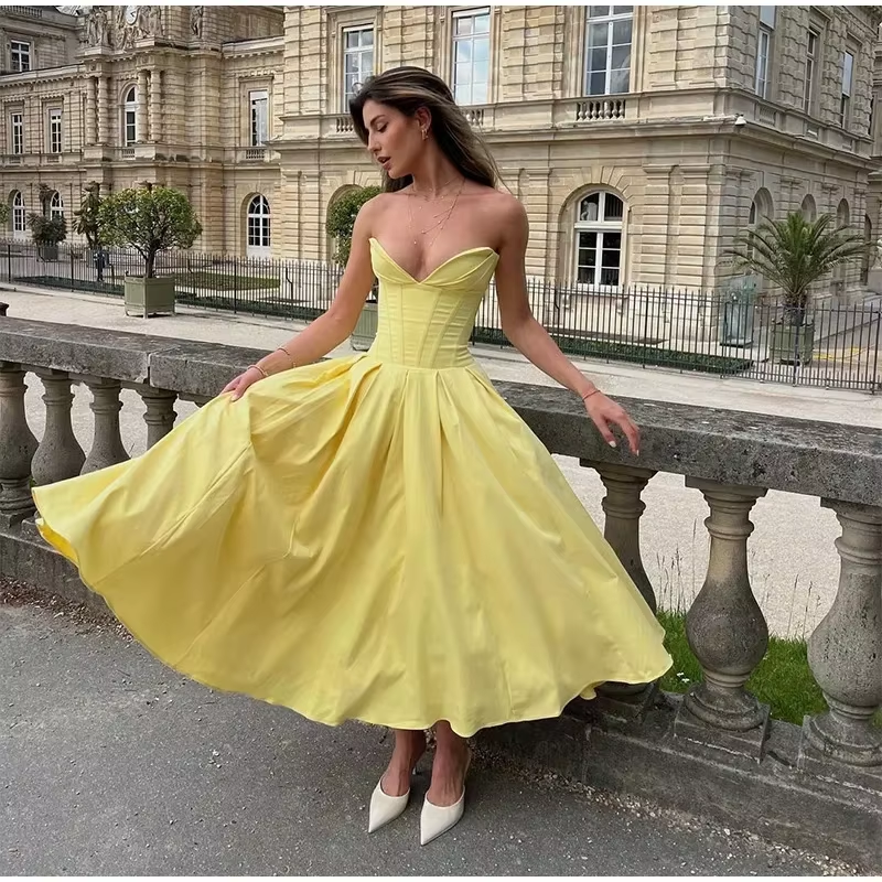 Simple Women strapless pleated maxi dress fashion sexy sleeveless A-line party dress Evening Dress fg6847 - View 5 | VelvetHem