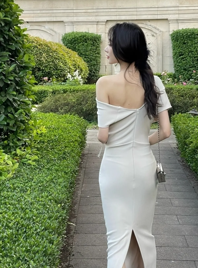 Asymmetric stretch pleated dress Women Evening dress fashion party dress fg6850 - View 3 | VelvetHem