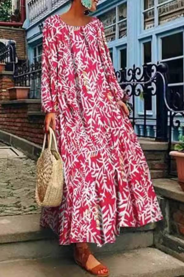 Jenny Aesthetic Printed Long Sleeve Dress, Casual Maxi Dress Premium Wardrobe Essential