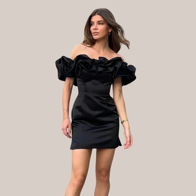 Anoushka Elevated Off the Shoulder Cocktail Dress with Ruffle Detail Premium Wardrobe Essential