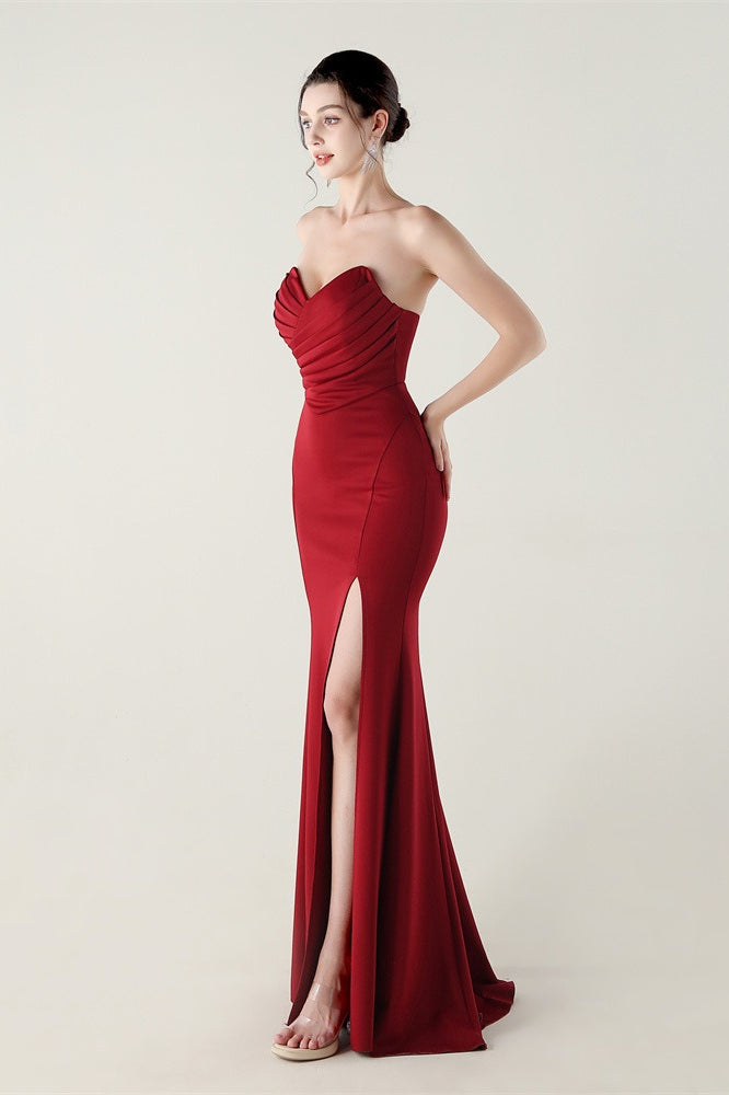 Strapless Sweetheart Pleated Modern Dress for Everyday Wear