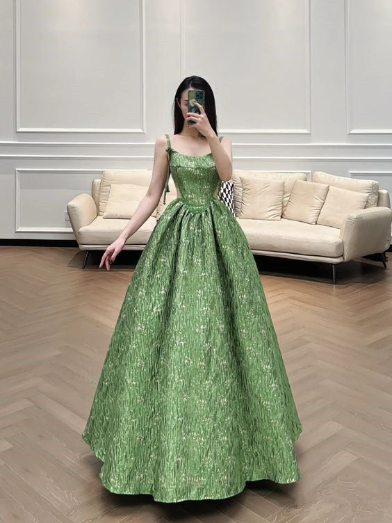 Beautiful Ball Gown Unique Green Long Prom Dress A Line Evening Dress - View 6 | VelvetHem